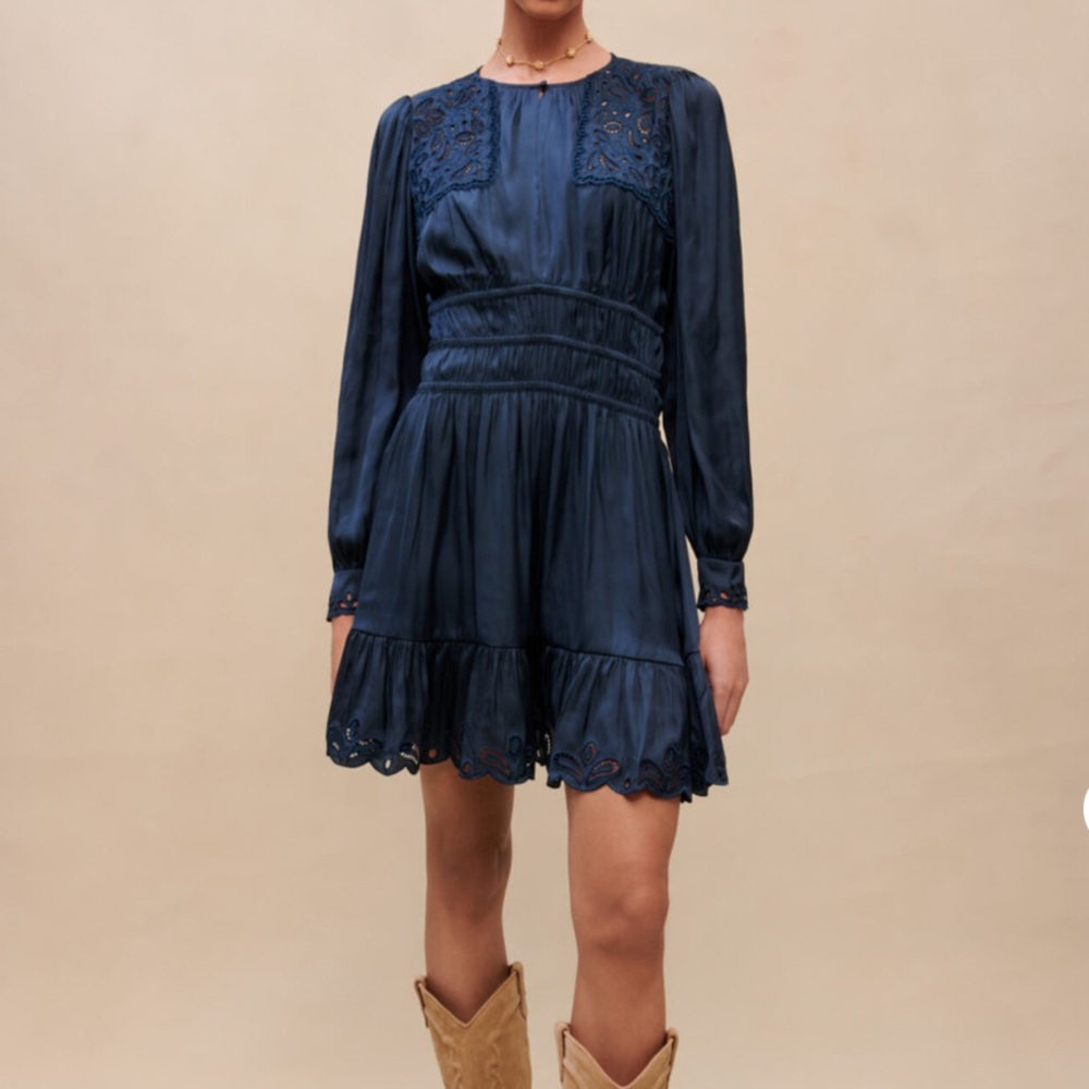 Maje Blue Embroidered Smock Dress